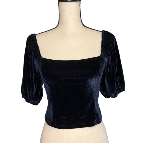 Abercrombie and Fitch Blue Velvet Puff Sleeve Top Sz. Small BNWT - Picture 7 of 9